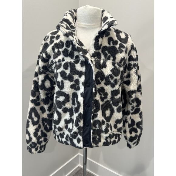 Old Navy Active Animal Print Ivory Black Fleece Jacket Women's Small - Picture 3 of 8